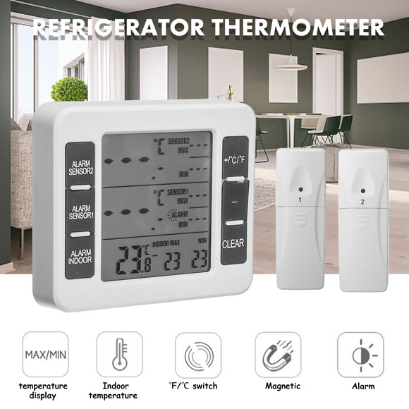 Wireless Digital Thermometer Indoor Refrigerator Freezer Audible Alarm Sensor