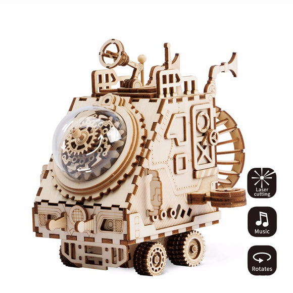 DIY 3D Wooden Chip Puzzle Music Box Toys for Kids DIY Crafts Ornament