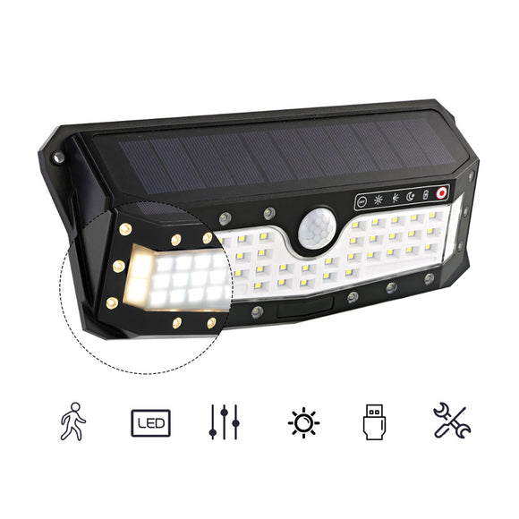 ARILUX Solar Power / USB Rechargeable Waterproof 57 LED PIR Motion Sensor Wall Light Outdoor Garden 4 Modes