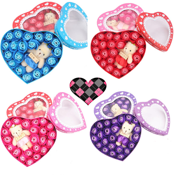 18pcs Heart Scented Soap Rose Flowers Little Bear Lover Girlfriend Boyfiend Gift