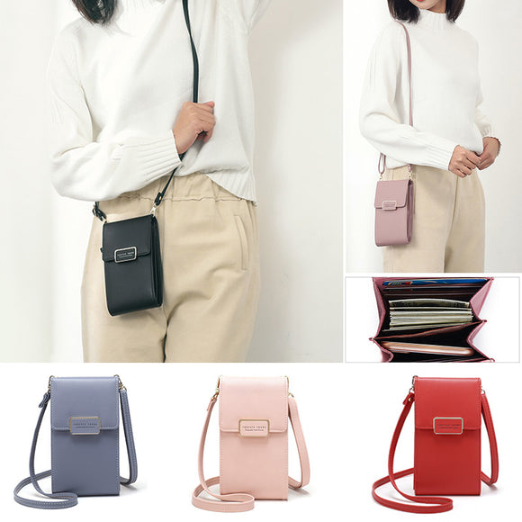 Women Large Capacity PU Leather Zipper Card Slot Messenger Bag Crossbody Bag Wallet for Mobile Phone