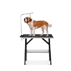 Midium Size 36 Foldable Pet Grooming Table with Mesh Tray and Adjustable Arm Black Rubber Table Pet Grooming Table"