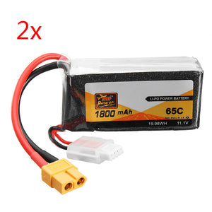 2 PCS ZOP Power 11.1V 1800mAh 65C 3S Lipo Battery XT60 Plug