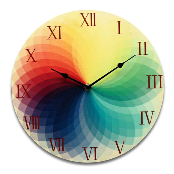 Multi-Color Round Wood Wall Clock Colorful Wooden Vintage Rural Decor Style