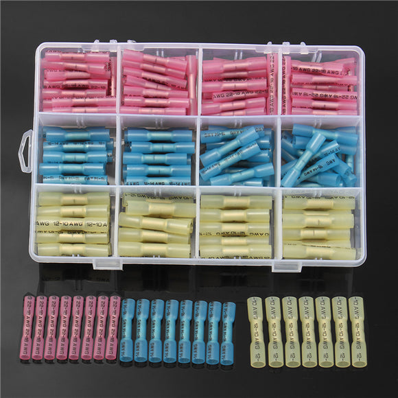 200pcs Insulated Electrical Wire Terminals Heat Shrink Butt Connectors Kit