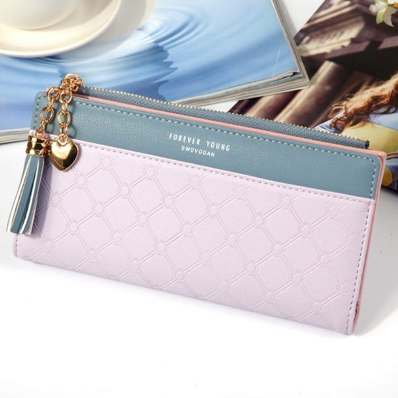 Women Coin Purse Tassel Zipper Button Long-Style Wallet Mobile Phone Bag