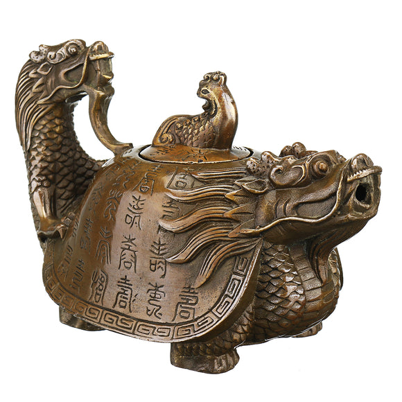 Vintage Chinese Pure Brass Copper Dragon Tea Pot Flagon Handmade Artwork Decor Tea Pot