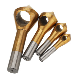 Drillpro 4pcs Countersink Deburring Bit Set Titanium Coated Chamfering Drill Oblique Hole Chamfer