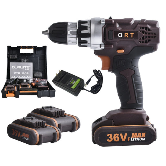 36VF Brushless Cordless Impact Drill Electric Screwdriver LED Light with 2Pcs Li-ion Batteries