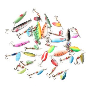 ZANLURE 30pcs Assorted Spinner Baits Metal Fishing Lures Fish Hooks Tackle