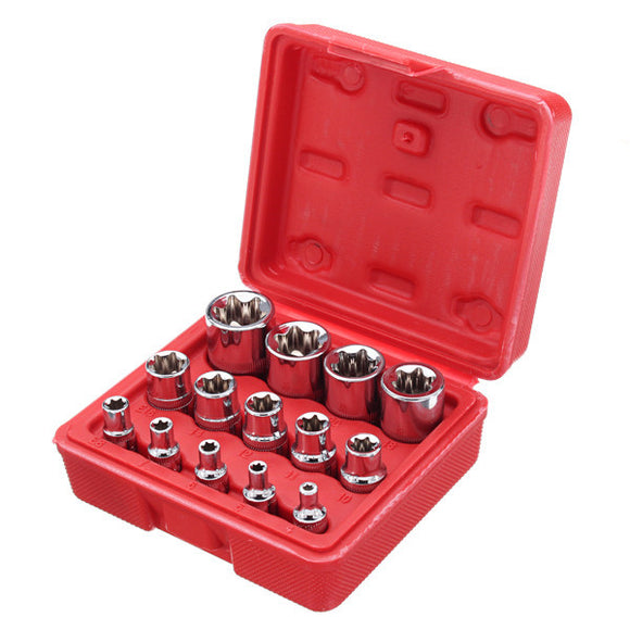 14pcs 1/4 3/8 1/2 Inch Driver Socket E Torx Star Bit Socket with Box