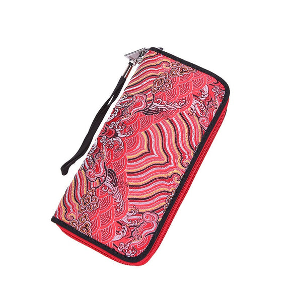 Women Silk Ethnic Embroidery Long Wallet Muti Card Slots Women Purse Casual Clutch Bag