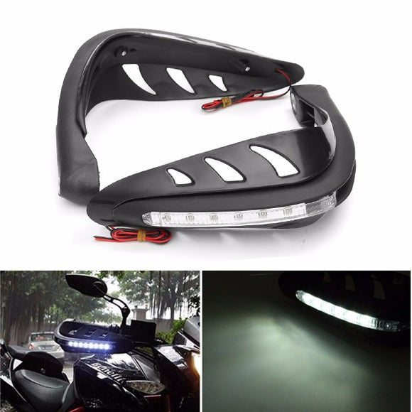 22cm Motorcycle Handlebar Hand Guards Protector White LED Signal Light