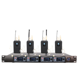 U-F4000D 4 Channel UHF Stage Professional Microphone System 4 Lapel Microphone Headset with Receiver