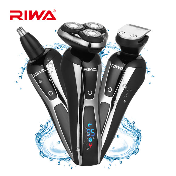 RIWA RA-5505 3 in 1 LCD Display Washable Electric Shaver 3D Rotary Floating Blade Nose Ear Trimmer for Men Hair Grooming Multifunction Kit