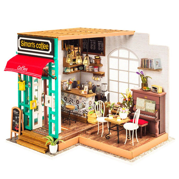 Robotime DG109 DIY Doll House Miniature Simon's Cafe Wooden Dollhouse Toy Decor Craft Gift