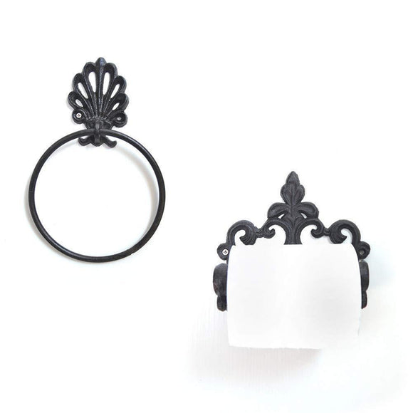 Retro Vintage Toilet Paper Towel Holder Cast Iron Rustic Black Lavatory