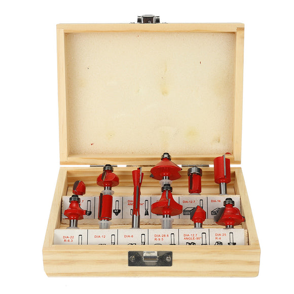 12Pcs Tungsten Carbide Router Bit Set 1/4 or 1/2 Inch Milling Cutter Woodworking Trimmer Tool