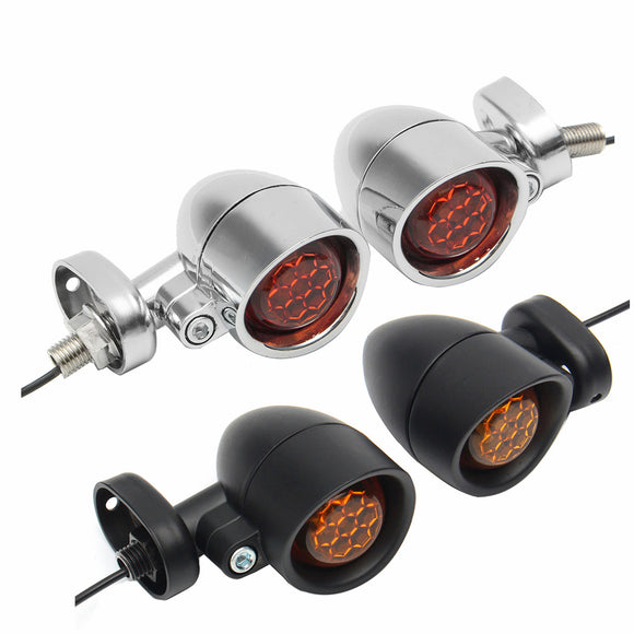 Pair Universal Motorcycle LED Turn Signal Indicator Lights Black/Chrome Edge Cut