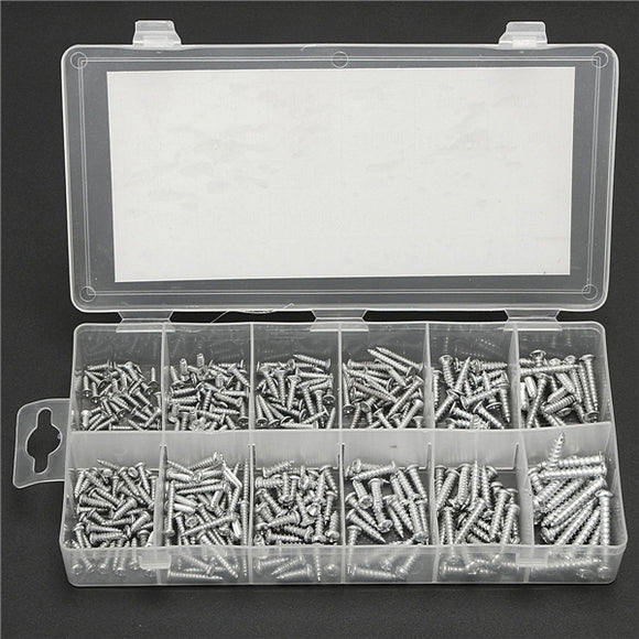 360pcs Silver Carbon Steel M2.5-M4 Self-tapping Screws Assortment Kits