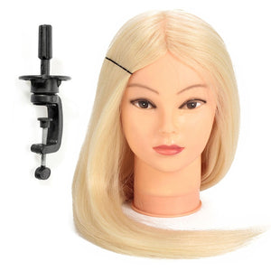 24 90% White Long Real Human Hair Mannequin Training Head Hairdressing Model Clamp Holder"