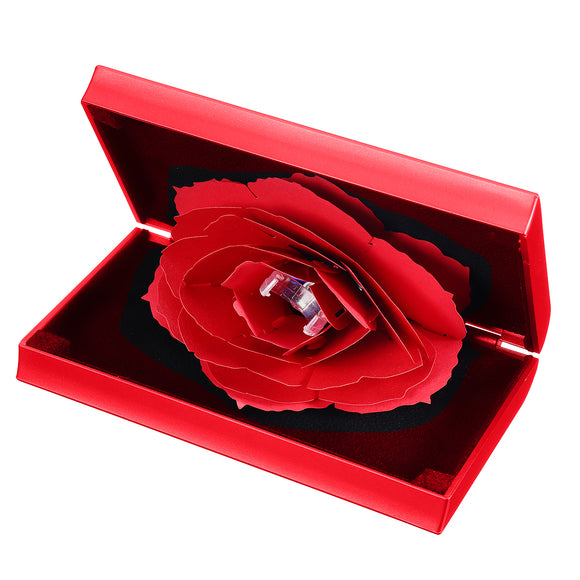 Folding Rotating Rectangle Rose Ring Box Birthday Valentine's Day Jewelry Box