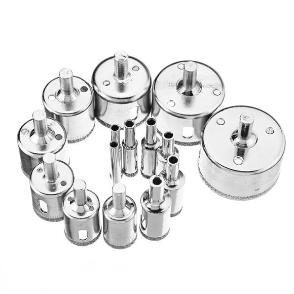 15pcs 6-50mm Diamond Hole Saw Drill Bit Set Tile Glass Marble Ceramic Holesaw Cutters