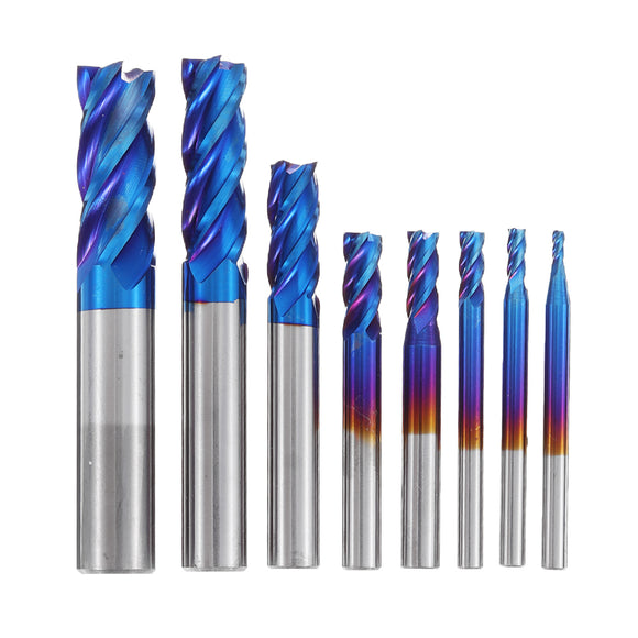 Drillpro HRC65 Tungsten Carbide 4 Flutes Milling Cutter 2-12mm Blue Nano Coating CNC Milling Cutter Tool