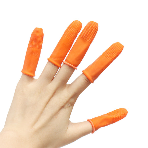 Suleve FC01 100Pcs Orange Anti Slip Latex Finger Cot Rubber Fingertip Anti Static Protective Finger Gloves