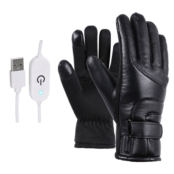 PU Leather Electric Heated Gloves Motorcycle Motorbike Winter Warm Riding Glove Touch Stepless Temperature Regulating Switch