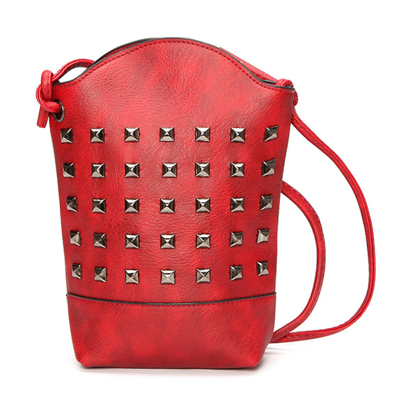 Women Rivet Bucket Bag 6.5inch Phone Bag Portable Shoulder Bag Crossbody Bags