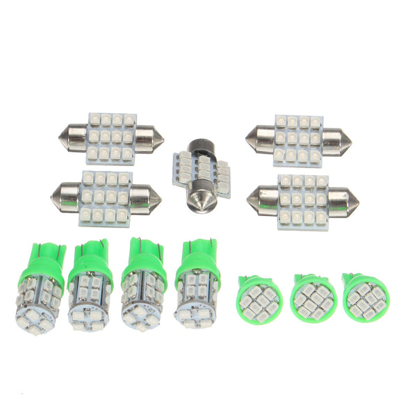 11Pcs Green LED Car Interior Lights Kit T10 & 31mm Festoon Map Dome Light Bulb