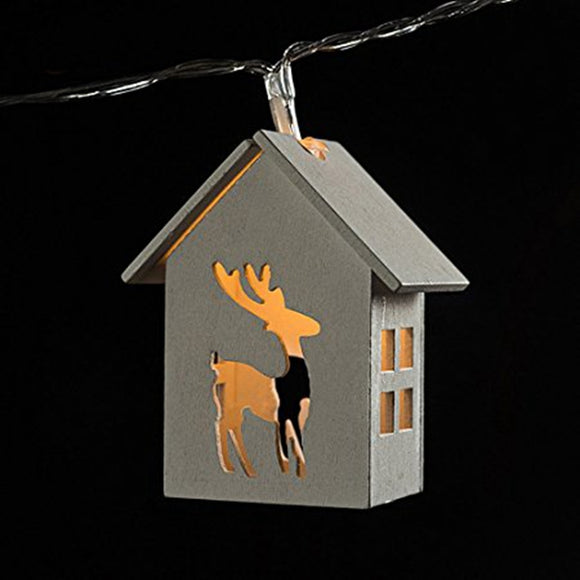 Battery Powered 1.65M 10LEDs Deer Shaped Wooden House Indoor Fairy String Light For Christmas