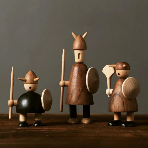 Denmark Style Viking Action Figure Sparrow Animals Wooden Doll Teak Puppet Home Desktop Decor Toy Gift