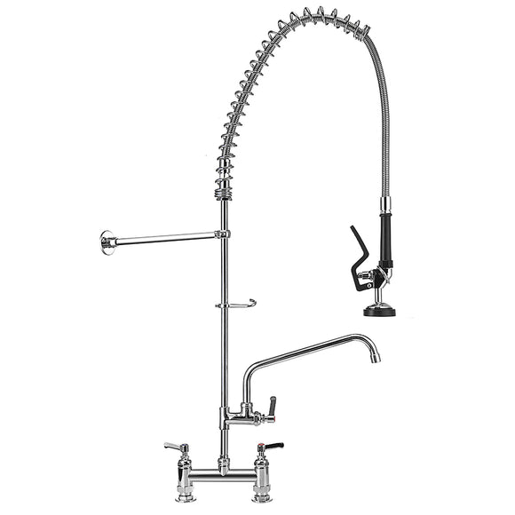 Brass Pre-Rinse Faucet Spray Arm Twin Pedestal Restaurant Kitchen Pull out Portable Tap Two Spouts