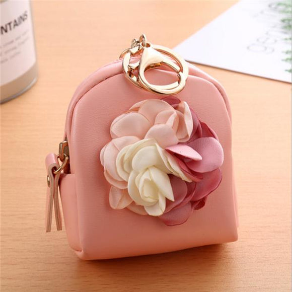 Cute Fashion Purse PU Leather Zipper Mini Korean Flower Bag Key Coin Bag