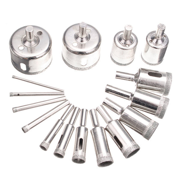16pcs 3-45mm Diamond Hole Saw Drill Bits Set Glass Marble Granite Hole Saw Cutter Tool