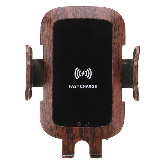 Wood Grain 10W Car Automatic Clamping Wireless Fast Charger Phone Holder Mount for iPhone XS XR X