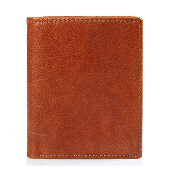 Men Genuine Leather Minimalist Retro Short Wallet Business Casual Vertical Wallet Card Holder