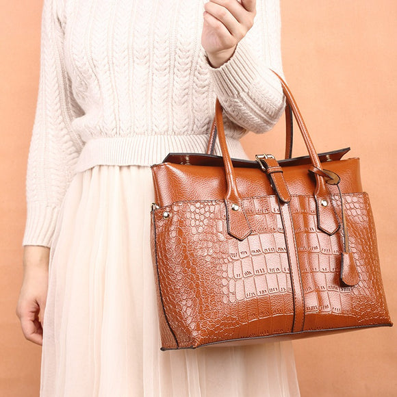 Women Fashion Retro Crocodile Handbag Briefcase Shoulder Bag Crossbody Bag