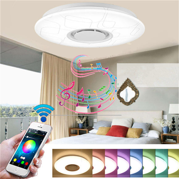 24W Dimmable Flush Mount LED Ceiling Light Music Pendant Lamp with Bluetooth Speaker AC95-265V