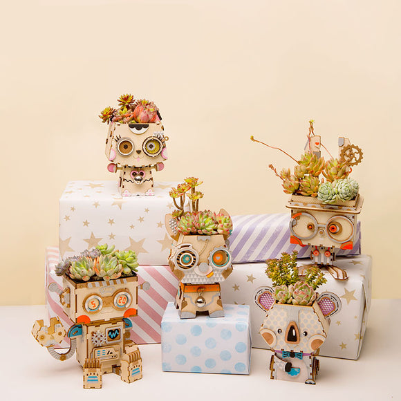 Robotime DIY Doll House Succulents Plant Potted Pen Holder Kitty Koala Bunny Puppy Robot 24CM  Decor Toys