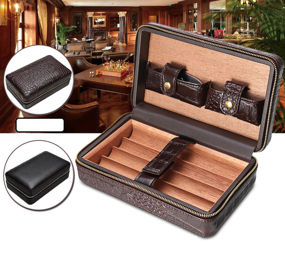 Outdoor Portable Travel Storage Box Leather Cedar Lined Protector Case Humidor With Cutter