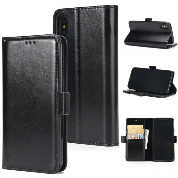 Card Slot Flip Bracket Magnetic PU Leather Wallet Case for iPhone X
