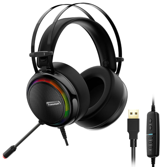 Tronsmart Glary Gaming Headphone 7.1 Virtual Surround Sound Colorful LED Lighting 50mm Driver Gaming Headphone for PC Switch XBOX PS4
