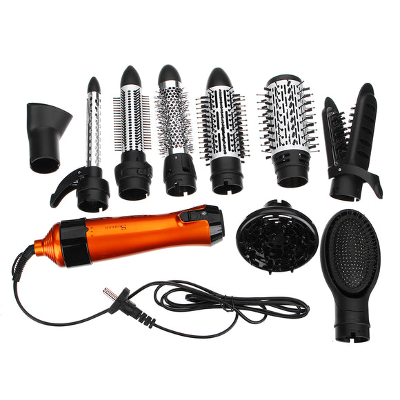 SURKER 1000W 220V-240V 10 in 1 Hair Styling Brush Comb Dryer Curler Straightener Hot Cool Air Styling Kit