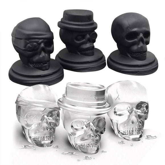 KCASA 3D Skull Ice Cube Tray Halloween Ice Mold Cocktiail Silicone Ice-cream Mold Maker Set Of 3