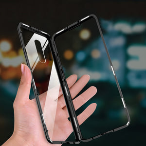 Bakeey 360 Magnetic Adsorption Metal Tempered Glass Flip Protective Case for OnePlus 7