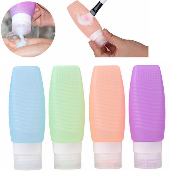 3pcs Silicone Refilliable Bottles Travel Set & Makeup Brushes Cleaner Lotion Cream Shampoo Container