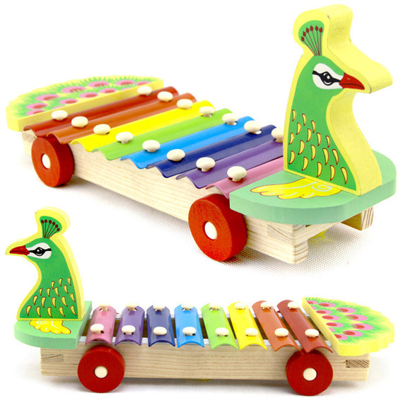 Baby Kid Musical Development Early Educational Peacock Hitter Knock Piano Wooden Toy